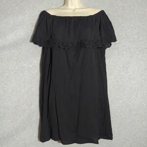 Just Found 1X Black Off‎ Shoulder Gauze Dress Crochet Trim Cottage Boho Summer